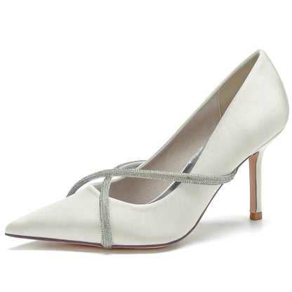 Damen Strass mit Seidensatin Geschlossene Zehen Stiletto-Absatz Abendschuhe