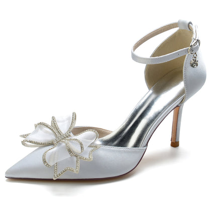 Damen Seidensatin Mit Knöchelriemen Bowknot Geschlossene Zehen Stiletto Absatz Party Schuhe