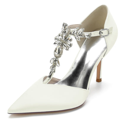 Damen Knöchelriemen Strass Geschlossene Zehen Seidensatin Mit Stilettoabsatz Partyschuhe