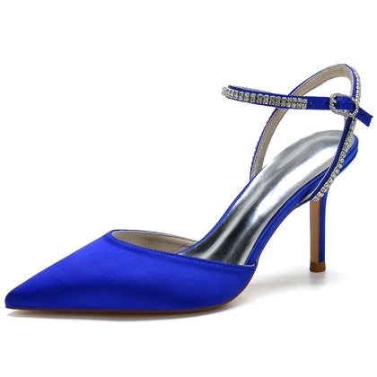 Damen Seidensatin mit Strass Knöchelriemen Geschlossene Zehen Stilettoabsatz Partyschuhe
