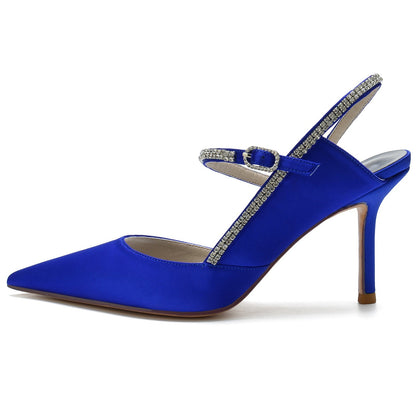 Damen Knöchelriemen Strass Geschlossene Zehen Seidensatin Mit Stilettoabsatz Hochzeitsschuhe