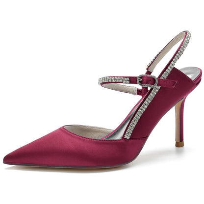 Damen Knöchelriemen Strass Geschlossene Zehen Seidensatin Mit Stilettoabsatz Hochzeitsschuhe
