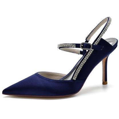 Damen Knöchelriemen Strass Geschlossene Zehen Seidensatin Mit Stilettoabsatz Hochzeitsschuhe