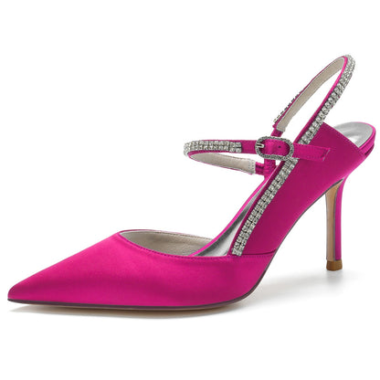 Damen Knöchelriemen Strass Geschlossene Zehen Seidensatin Mit Stilettoabsatz Hochzeitsschuhe