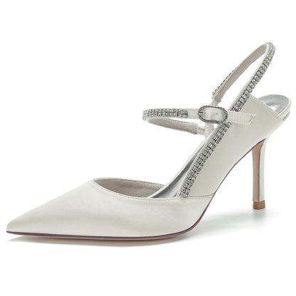 Damen Knöchelriemen Strass Geschlossene Zehen Seidensatin Mit Stilettoabsatz Hochzeitsschuhe