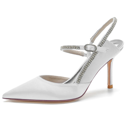 Damen Knöchelriemen Strass Geschlossene Zehen Seidensatin Mit Stilettoabsatz Hochzeitsschuhe