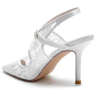 Damen Seidensatin Mit Knöchelriemen Spitze Geschlossene Zehen Stiletto Absatz Party Schuhe