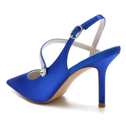 Damen Seidensatin Mit Geschlossener Spitze Stilettoabsatz Knöchelriemen Strass Abendschuhe