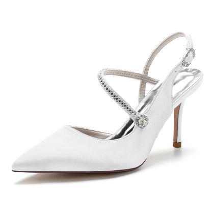 Damen Seidensatin Mit Geschlossener Spitze Stilettoabsatz Knöchelriemen Strass Abendschuhe