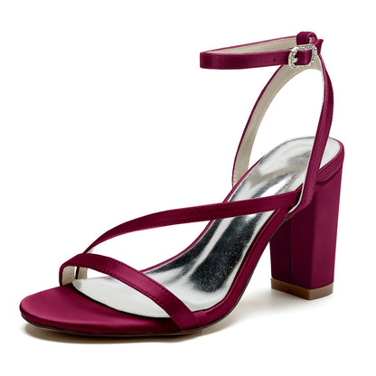 Damen Seidensatin mit Blockabsatz Peep Toe Knöchelriemen Hochzeitsschuhe