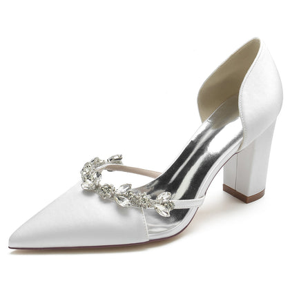 Damen Seidensatin mit Strass Geschlossene Zehenpartie Blockabsatz Abendschuhe