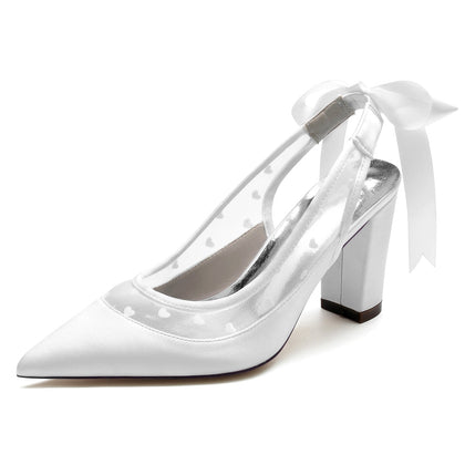 Damen Seidensatin mit Spitze Schnürung Geschlossene Zehenpartie Blockabsatz Partyschuhe