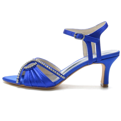 Damen Seidensatin Mit Knöchelriemen Strass Peep Toe Spool Heel Abendschuhe