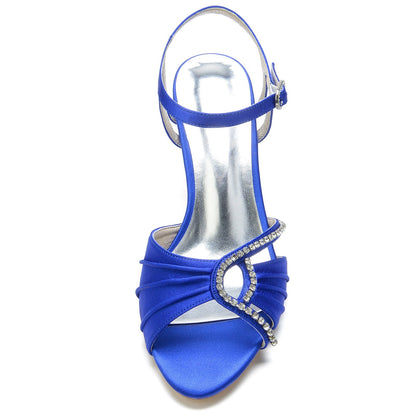 Damen Seidensatin Mit Knöchelriemen Strass Peep Toe Spool Heel Abendschuhe