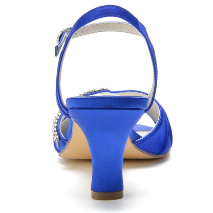 Damen Seidensatin Mit Knöchelriemen Strass Peep Toe Spool Heel Abendschuhe