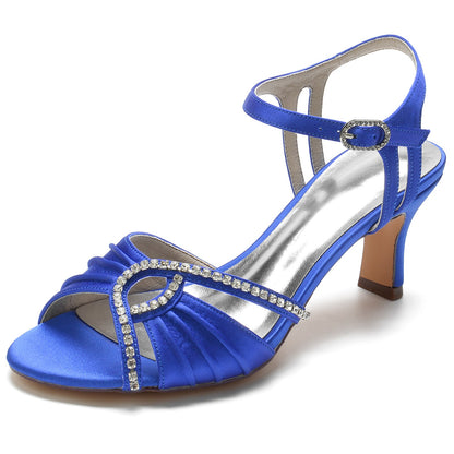Damen Seidensatin Mit Knöchelriemen Strass Peep Toe Spool Heel Abendschuhe