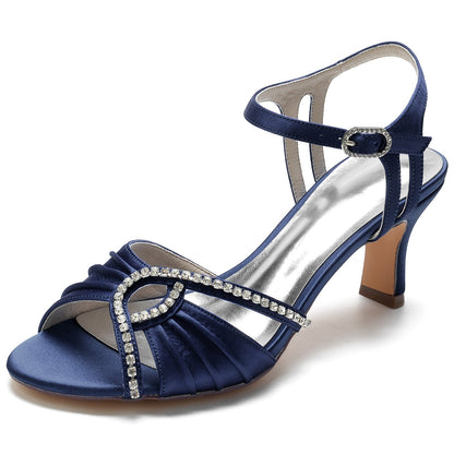 Damen Seidensatin Mit Knöchelriemen Strass Peep Toe Spool Heel Abendschuhe