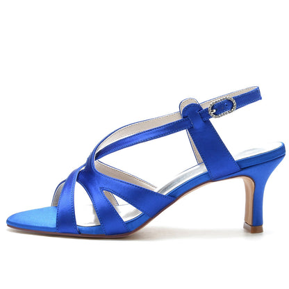 Damen Seidensatin Mit Knöchelriemen Peep Toe Spool Heel Abendschuhe