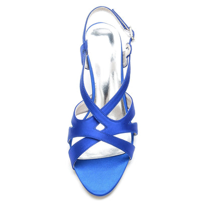 Damen Seidensatin Mit Knöchelriemen Peep Toe Spool Heel Abendschuhe