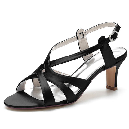 Damen Seidensatin Mit Knöchelriemen Peep Toe Spool Heel Abendschuhe