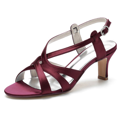 Damen Seidensatin Mit Knöchelriemen Peep Toe Spool Heel Abendschuhe