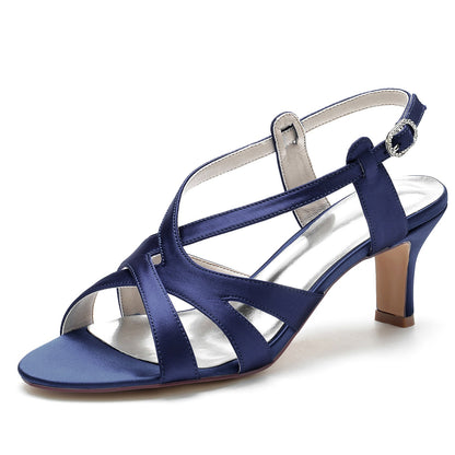 Damen Seidensatin Mit Knöchelriemen Peep Toe Spool Heel Abendschuhe