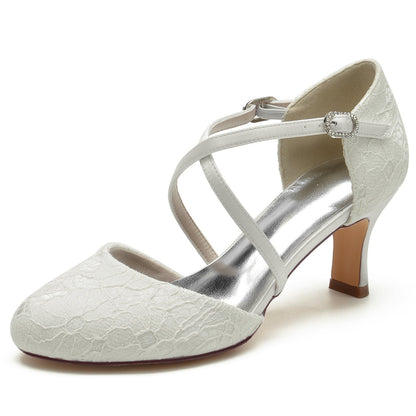 Damen Spitze Mit Knöchelriemen Spitze Geschlossene Zehenpartie Spool Heel Brautschuhe