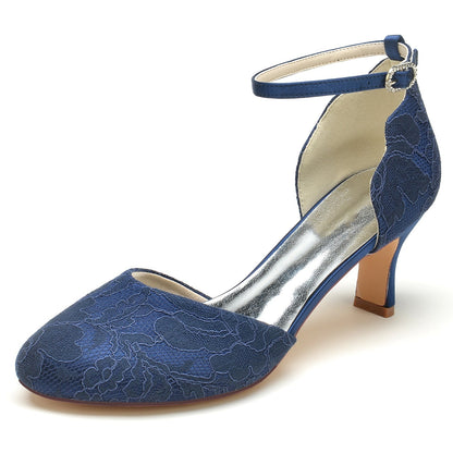 Damen Spitze Seidensatin Mit Knöchelriemen Spitze Geschlossene Zehenpartie Spool Heel Brautschuhe