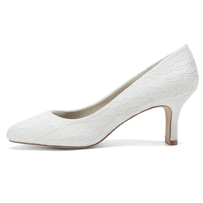 Damen Spitze Seidensatin Mit Spitze Geschlossene Zehenpartie Spool Heel Party Schuhe