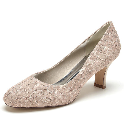Damen Spitze Seidensatin Mit Spitze Geschlossene Zehenpartie Spool Heel Party Schuhe