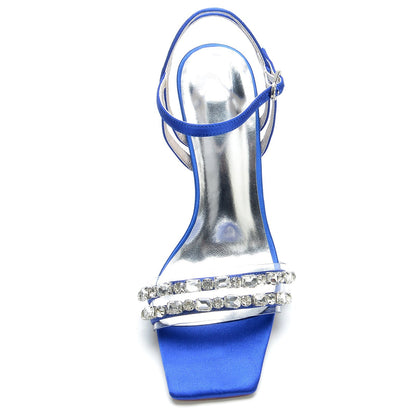 Damen Seidensatin Knöchelriemen mit Strass Peep Toe Stiletto Absatz Party Schuhe