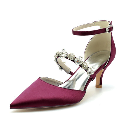 Damen Knöchelriemen Strass Seidensatin Mit Geschlossener Spitze Stilettoabsatz Hochzeitsschuhe