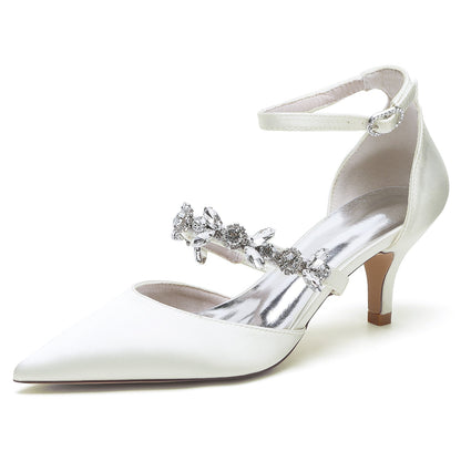 Damen Knöchelriemen Strass Seidensatin Mit Geschlossener Spitze Stilettoabsatz Hochzeitsschuhe