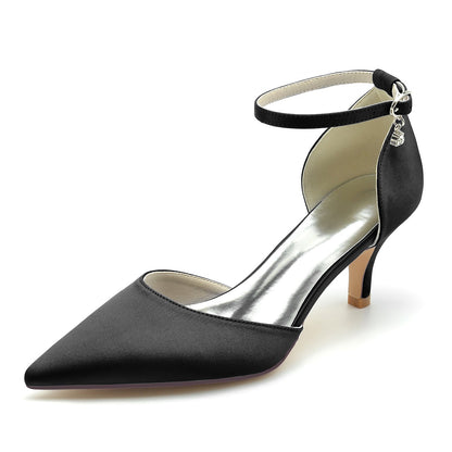 Damen Seidensatin Mit Knöchelriemen Geschlossene Zehen Stiletto-Absatz Brautschuhe