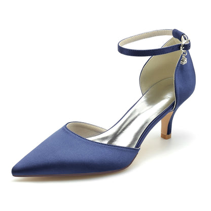 Damen Seidensatin Mit Knöchelriemen Geschlossene Zehen Stiletto-Absatz Brautschuhe