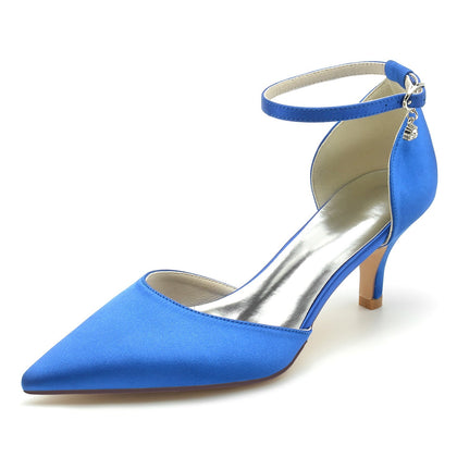 Damen Seidensatin Mit Knöchelriemen Geschlossene Zehen Stiletto-Absatz Brautschuhe