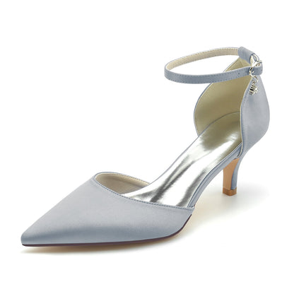 Damen Seidensatin Mit Knöchelriemen Geschlossene Zehen Stiletto-Absatz Brautschuhe
