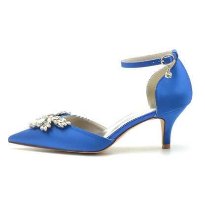 Damen Seidensatin mit Strass Knöchelriemen Geschlossene Zehen Stilettoabsatz Brautschuhe