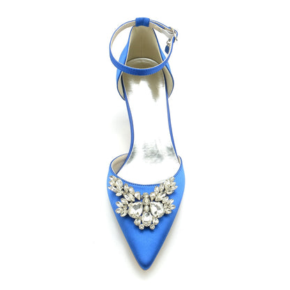 Damen Seidensatin mit Strass Knöchelriemen Geschlossene Zehen Stilettoabsatz Brautschuhe
