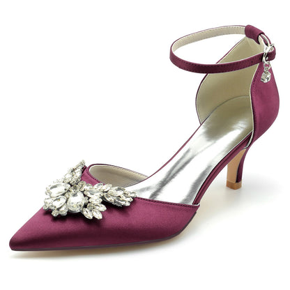 Damen Seidensatin mit Strass Knöchelriemen Geschlossene Zehen Stilettoabsatz Brautschuhe