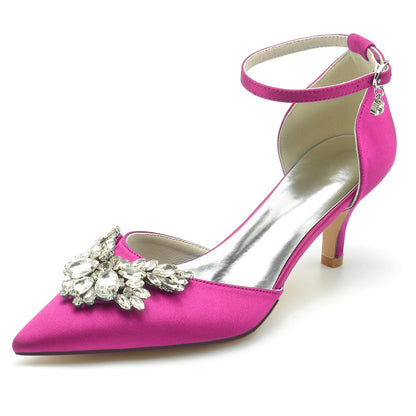 Damen Seidensatin mit Strass Knöchelriemen Geschlossene Zehen Stilettoabsatz Brautschuhe