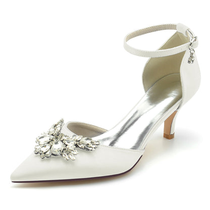 Damen Seidensatin mit Strass Knöchelriemen Geschlossene Zehen Stilettoabsatz Brautschuhe