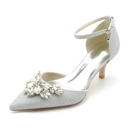 Damen Glitzer Mit Knöchelriemen Strass Geschlossene Zehen Stiletto Absatz Abendschuhe