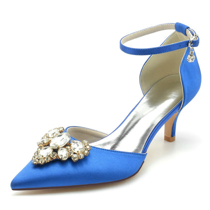 Damen Seidensatin mit Strass Geschlossene Zehenpartie Knöchelriemen Stilettoabsatz Hochzeitsschuhe