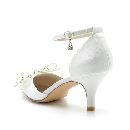 Damen Glitzer Abendschuhe mit Knöchelriemen und Schleife, geschlossene Zehenpartie, Stilettoabsatz
