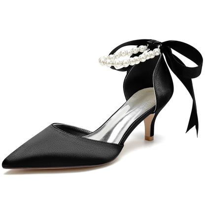 Damen Seidensatin mit Schnürung Perle Geschlossene Zehenpartie Knöchelriemen Stilettoabsatz Brautschuhe
