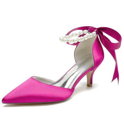 Damen Seidensatin mit Schnürung Perle Geschlossene Zehenpartie Knöchelriemen Stilettoabsatz Brautschuhe