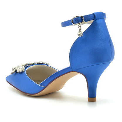 Damen Seidensatin mit geschlossener Spitze Knöchelriemen Stiletto-Absatz Brautschuhe