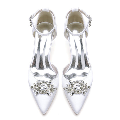 Damen Seidensatin mit geschlossener Spitze Knöchelriemen Stiletto-Absatz Brautschuhe