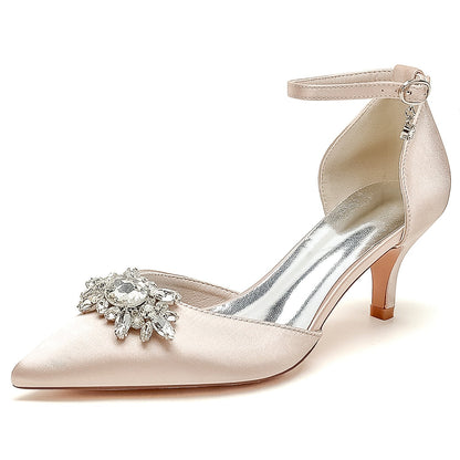Damen Seidensatin mit geschlossener Spitze Knöchelriemen Stiletto-Absatz Brautschuhe
